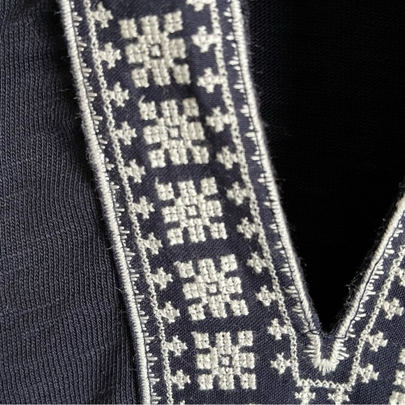 Talbots Embroidered Trim Cotton Navy & White Shift Dress - Picture 5 of 10